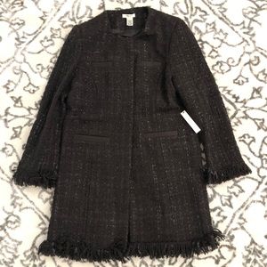 Vertigo Paris Tweed Fringe Boucle Coat Black Coffee Women’s size XL New